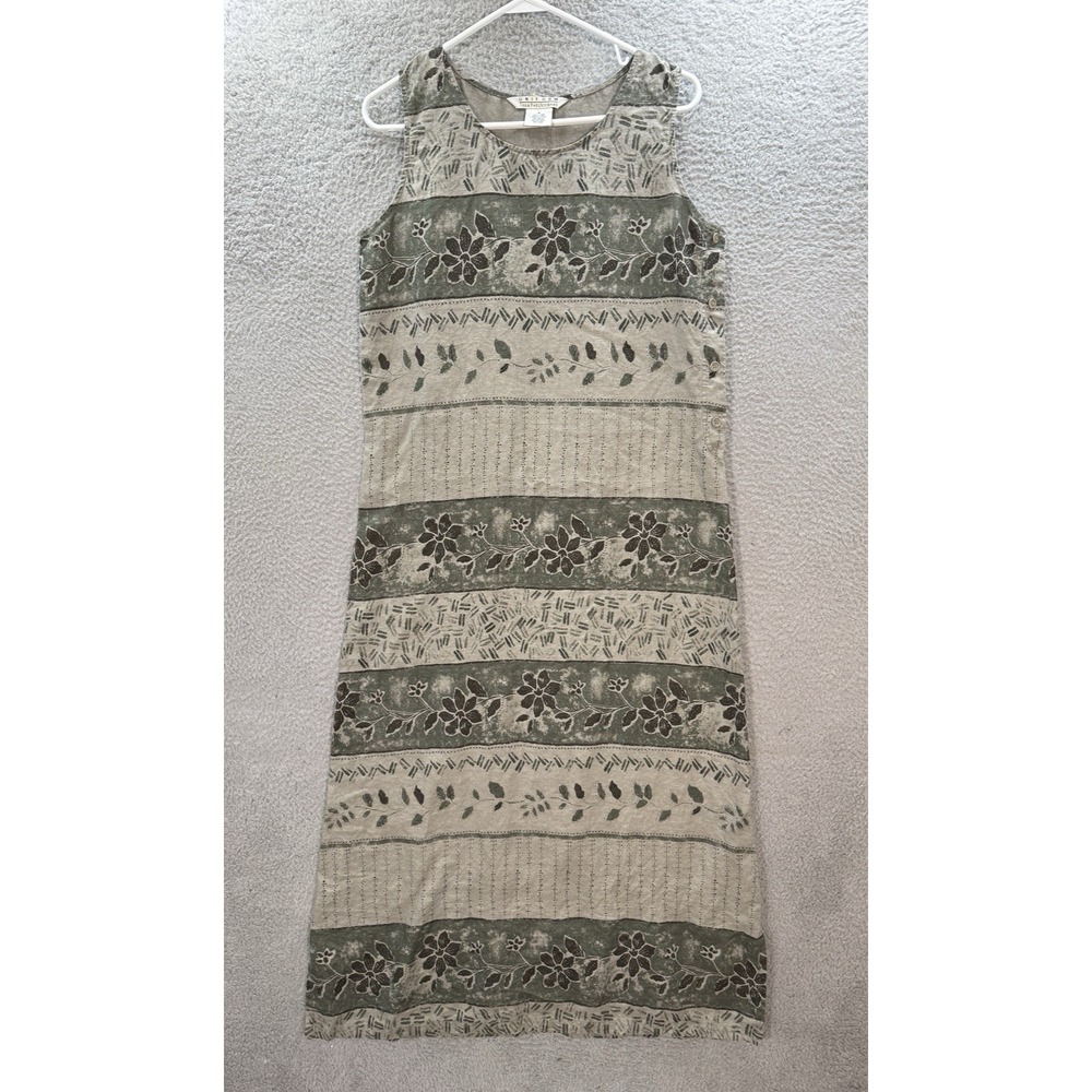 Uniform John Paul Richard Dress Womens Medium‎ Green Floral 100% Linen Maxi Y2K